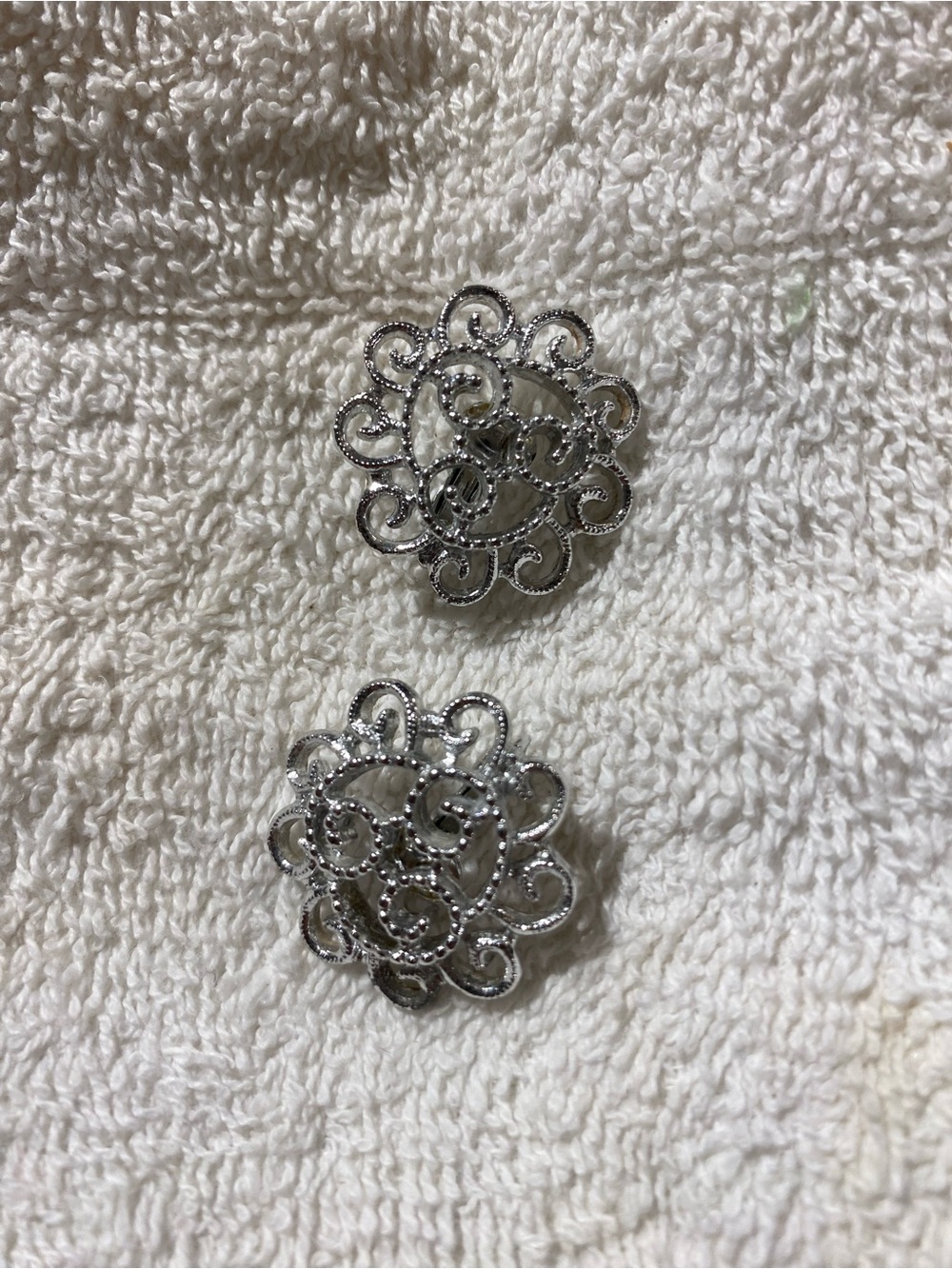 Silver Filigree Floral Button Clip On Earrings - Women Jewelry (RR)